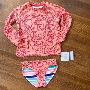 Athleta Floral Pink Rashguard and Bikini Bottom Swim Set (size s/7)